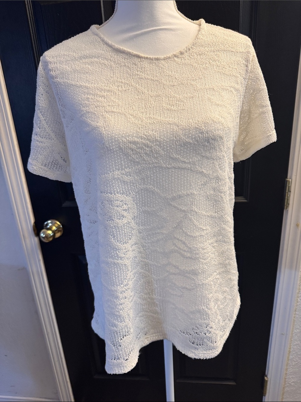Maurices Cream Short-Sleeve Textured Knit Top